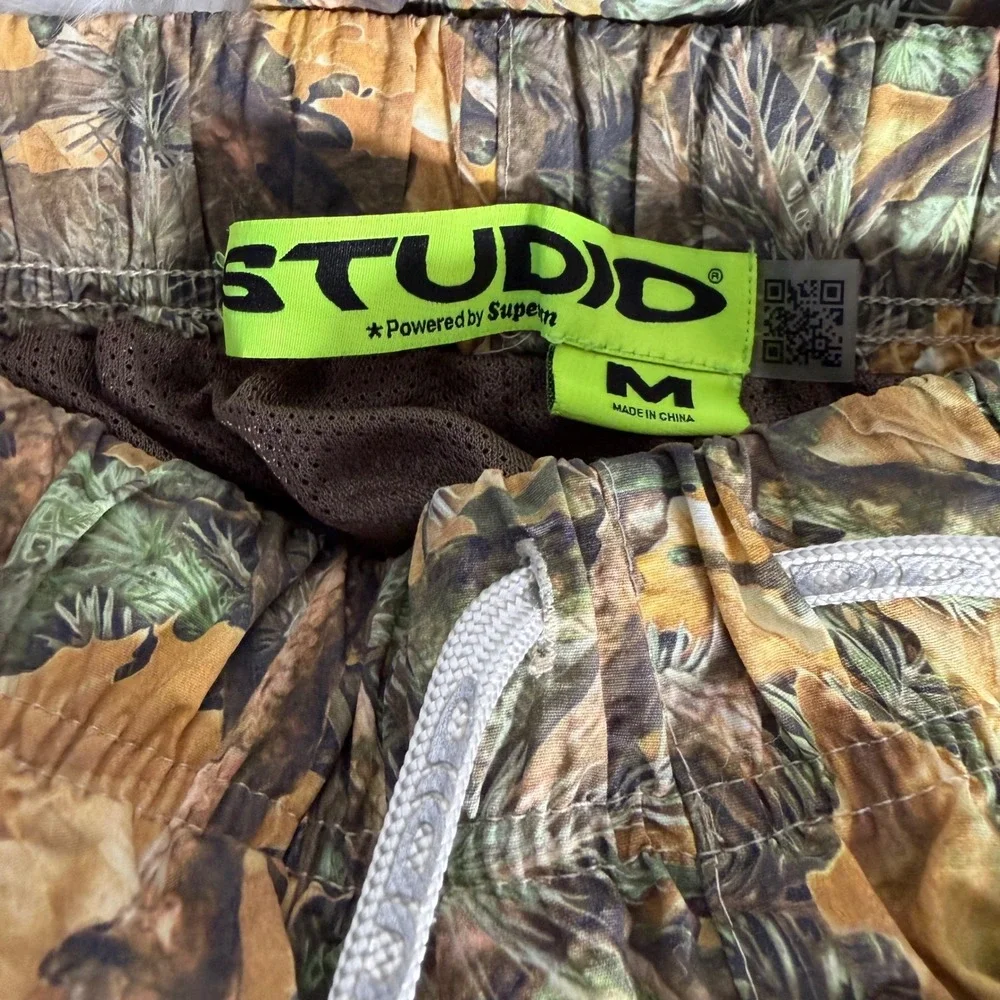 STUDIO Powered by Supervsn Mens Camo Nylon Track Pants Joggers Neon Green Logo M
